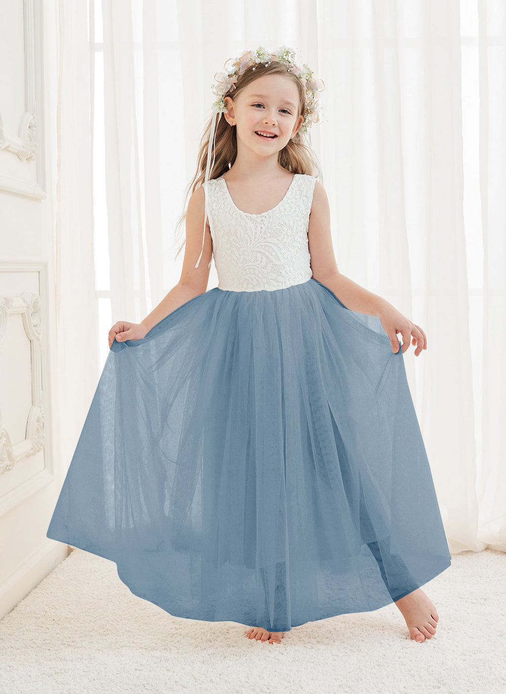 Vestido de niña de las flores de tul y encaje encantado 