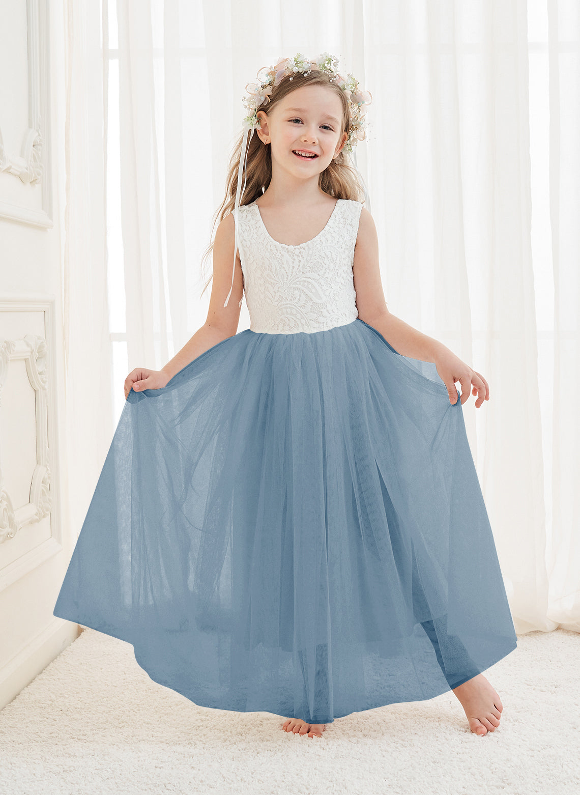 Vestido de niña de las flores de tul y encaje encantado 