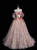 Vestido largo de quinceañera con apliques y hombros descubiertos, estilo elegante, ideal para bodas, bailes de graduación y eventos formales (Y7582)