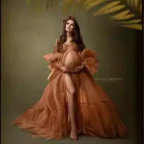 Falda de gasa premamá de manga larga con escote en V, suave y brillante, de gran venta.