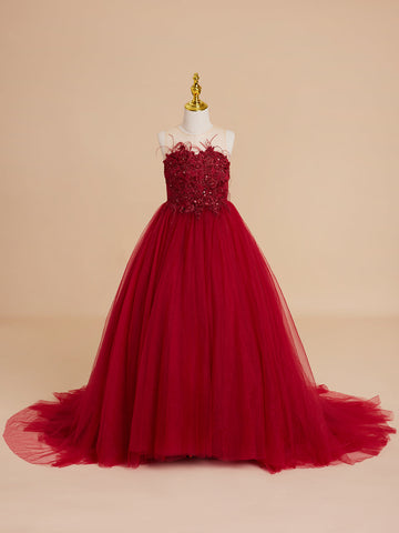 Vestido de princesa/vestido de princesa con cola de tul para niña de las flores 