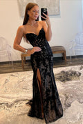 Robe de bal sirène bustier en dentelle avec fente
