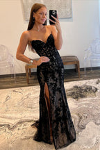 Robe de bal sirène bustier en dentelle avec fente