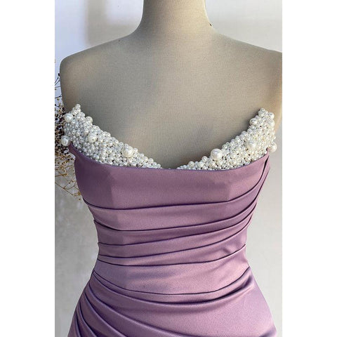 Sheath/Column Off-Shoulder Ruched Beaded Long Prom Evening Dress