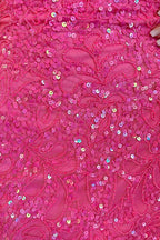 Robe de bal courte à paillettes roses, bretelles spaghetti et fourreau scintillant