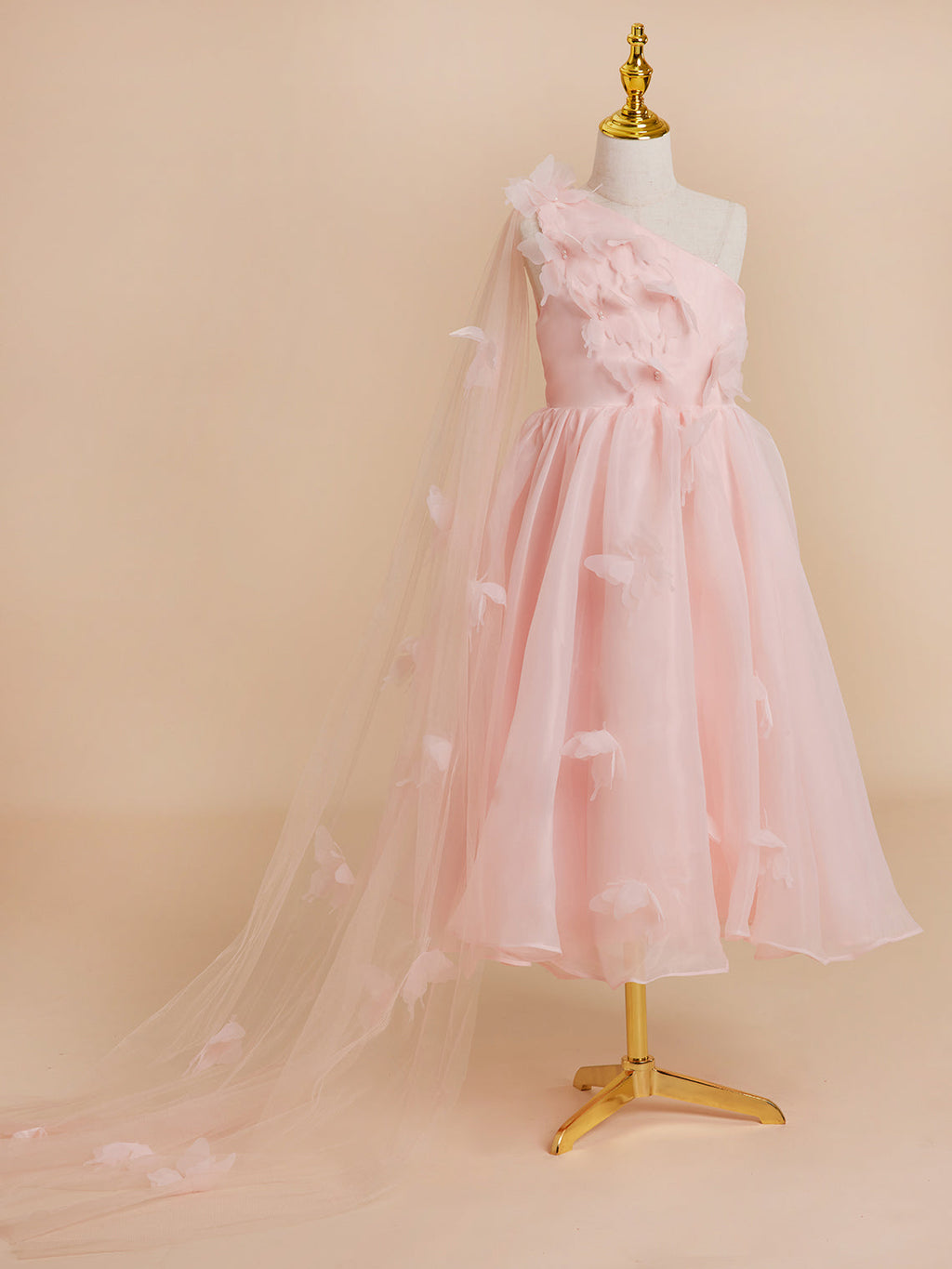 Vestido rosa de organza de corte A hasta la rodilla (010220821) 