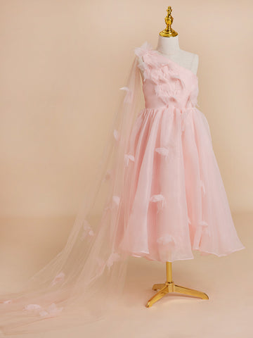 Vestido rosa de organza de corte A hasta la rodilla (010220821) 
