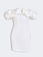 Robe mini bustier en satin à volants 