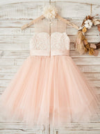 Vestido rosa de tul y encaje hasta la rodilla (2003227698) 