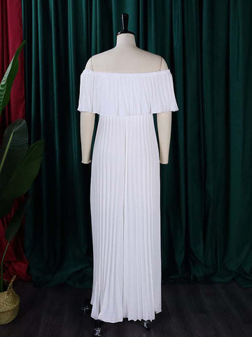 Vestidos de noche cruzados plisados ​​de color liso con hombros descubiertos 