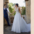 Sleeveless Wedding Dress For Women Tulle V-Neck Bridal Gown Illusion Backles A-line Vestido De Noiva Spaghetti Straps