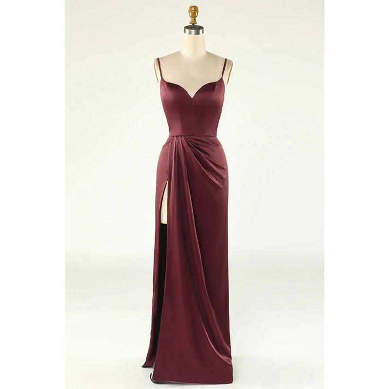 Robe de bal longue fendue à bretelles spaghetti pour femme