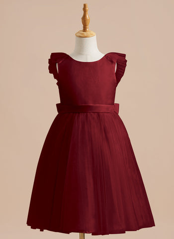 Vestido de niña de las flores de corte A, de satén y tul, hasta la rodilla 