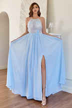 Robe de bal longue en mousseline légère avec dentelle