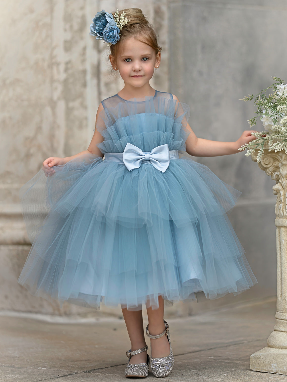 Vestido de princesa/vestido de tul hasta la rodilla para niña de las flores 