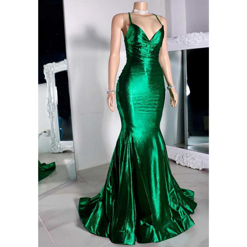 Vestido de noche de fiesta con escote en V y tirantes finos para chicas negras 