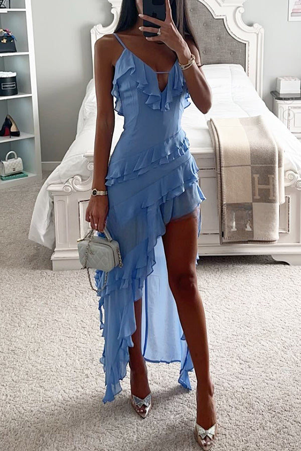 Robe longue en mousseline à volants superposés et fente irrégulière « Can't Escape Love » 