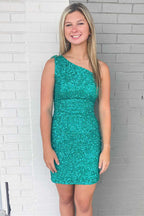 One Shoulder Tight Sky Blue Homecoming Dress