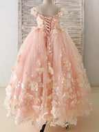 Vestido de niña de las flores de corte A, de satén y tul, hasta el suelo 