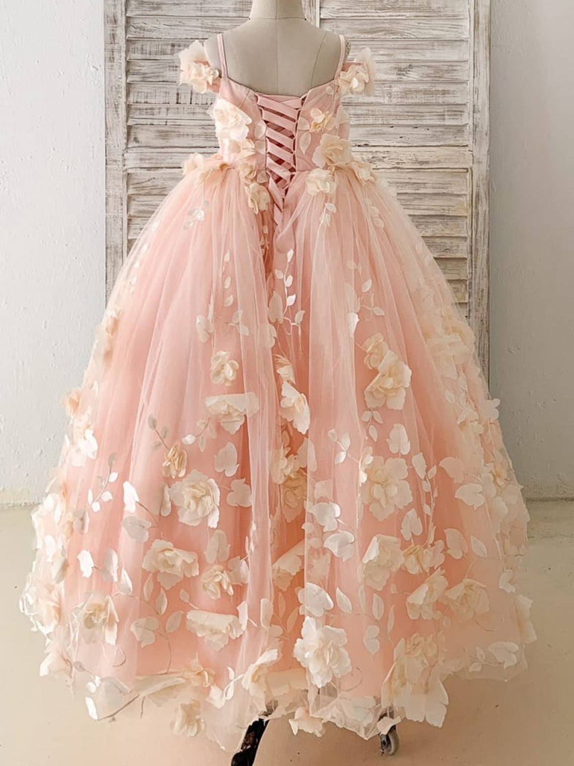 Vestido de niña de las flores de corte A, de satén y tul, hasta el suelo 