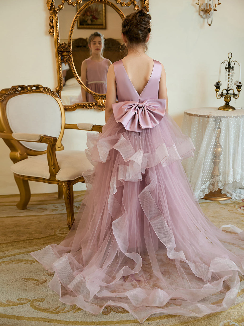 Vestido de princesa/vestido de princesa de satén y tul para niña de las flores 