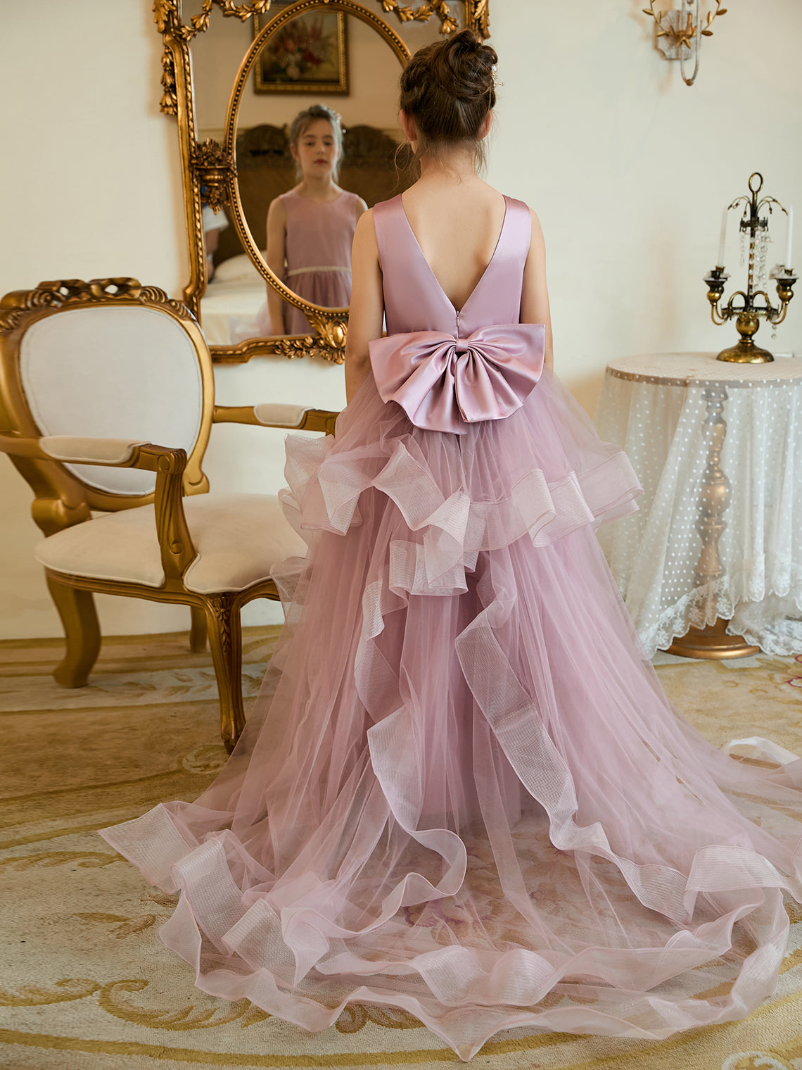 Vestido de princesa/vestido de princesa de satén y tul para niña de las flores 