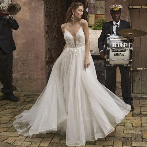 Pastrol Wedding Dress V-neck Tank Sleeveless 2023 For Women Bridal Vestidos De Noiva Custom Made Appliques Formal