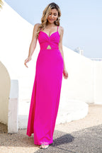 Robe de bal fuchsia à fines bretelles