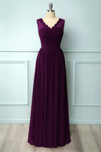 Robe de demoiselle d'honneur longue à col en V