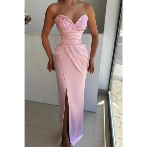 Vestido de noche formal largo con escote en V y abertura lateral 