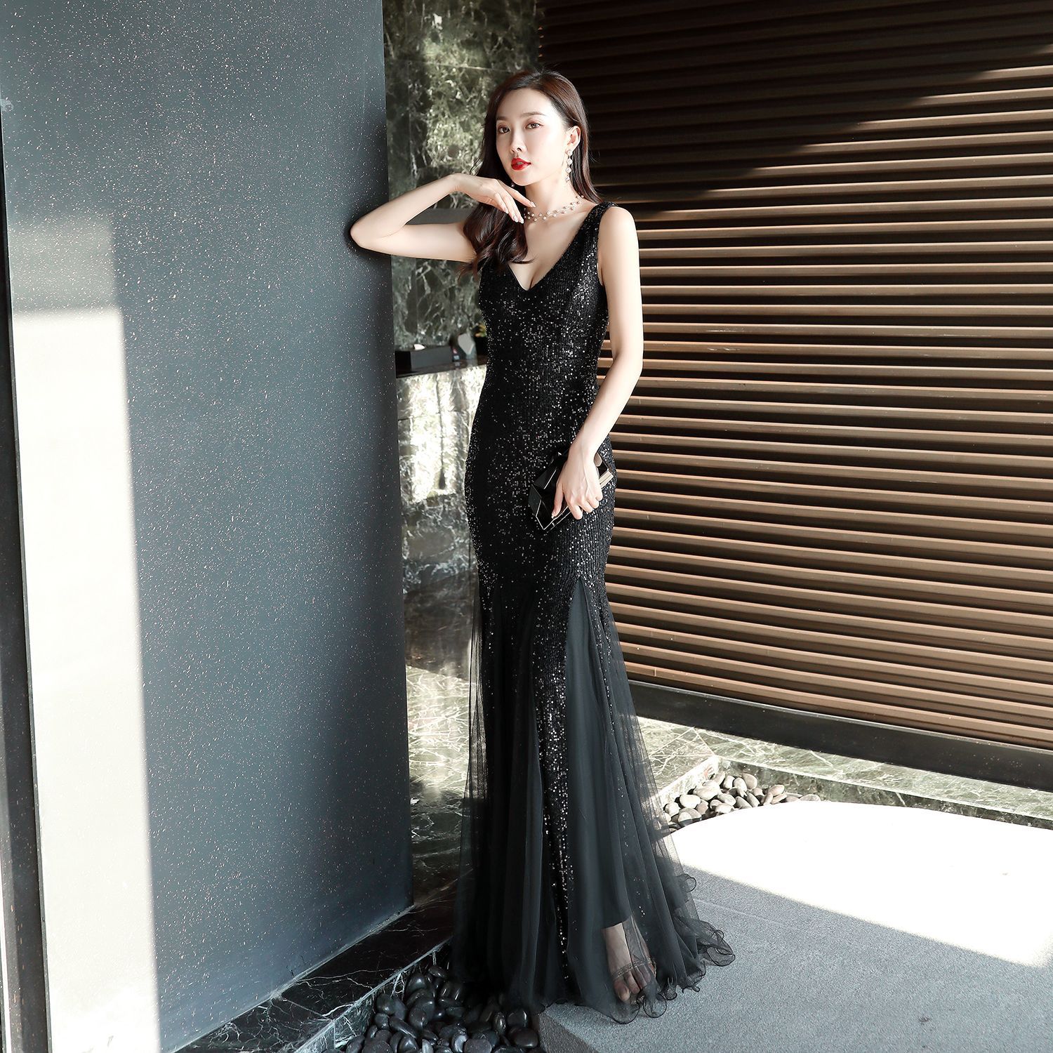 Evening Dress Women Cocktail Elegant Annual Meeting Long Fishtail Sexy Dress