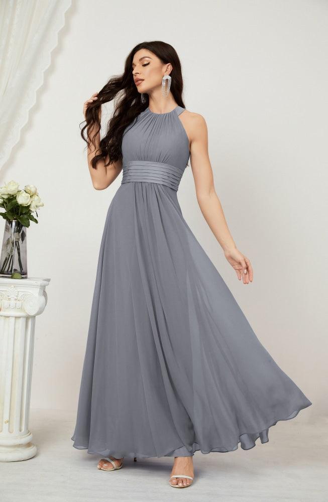 Robe de soirée formelle Baoleely en mousseline de soie, col licou, longue, sans manches, robe de demoiselle d'honneur 2802 