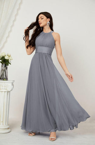 Baoleely Formal Party Gown Dress Chiffon Halter Long Sleeveless Bridesmaid Dresses 2802