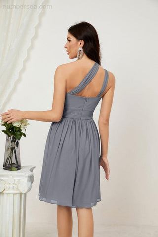Vestido corto de gasa con un solo hombro para dama de honor de mujer Baoleely, ideal para fiestas y eventos formales como el baile de bienvenida (modelo 2804).