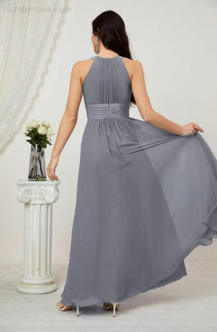 Baoleely Formal Party Gown Dress Chiffon Halter Long Sleeveless Bridesmaid Dresses 2802