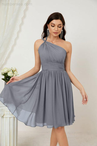 Vestido corto de gasa con un solo hombro para dama de honor de mujer Baoleely, ideal para fiestas y eventos formales como el baile de bienvenida (modelo 2804).