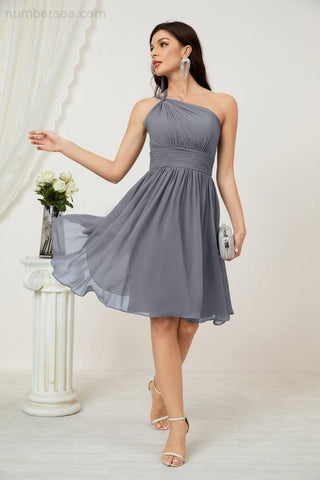 Vestido corto de gasa con un solo hombro para dama de honor de mujer Baoleely, ideal para fiestas y eventos formales como el baile de bienvenida (modelo 2804).