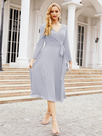 Vestido de dama de honor con espalda en V y cinturón, para la madre de la novia o invitada a la boda SY28031