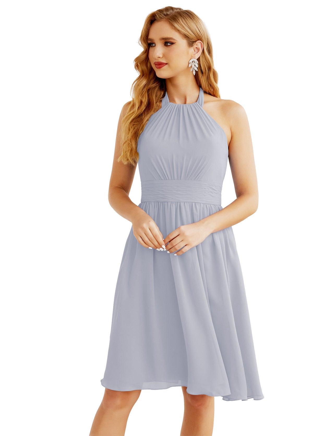 Baoleely - Vestido de dama de honor de gasa con cuello halter, corto, sin mangas, formal, para fiesta, espalda descubierta, 28023 