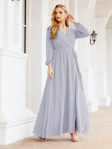 Sunnderly Women's Chiffon Bridesmaid Dress A line Long Sleeves Formal Evening Prom Gown for Wedding Guest SY28032