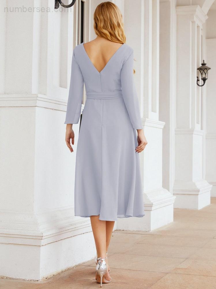 Robe de demoiselle d'honneur dos nu en V avec ceinture à la taille - Mère de la mariée - Invitée au mariage SY28031