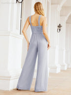 Baoleely Crisscross Neck Jumpsuit Formal Evening Dress Long Bridesmaid Dresses Bell-bottomed Pants 28033