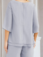 Baoleely Élégante robe mère de la mariée 2 pièces, grande taille, pantalon, volants, couches argentées, peignoir 28064