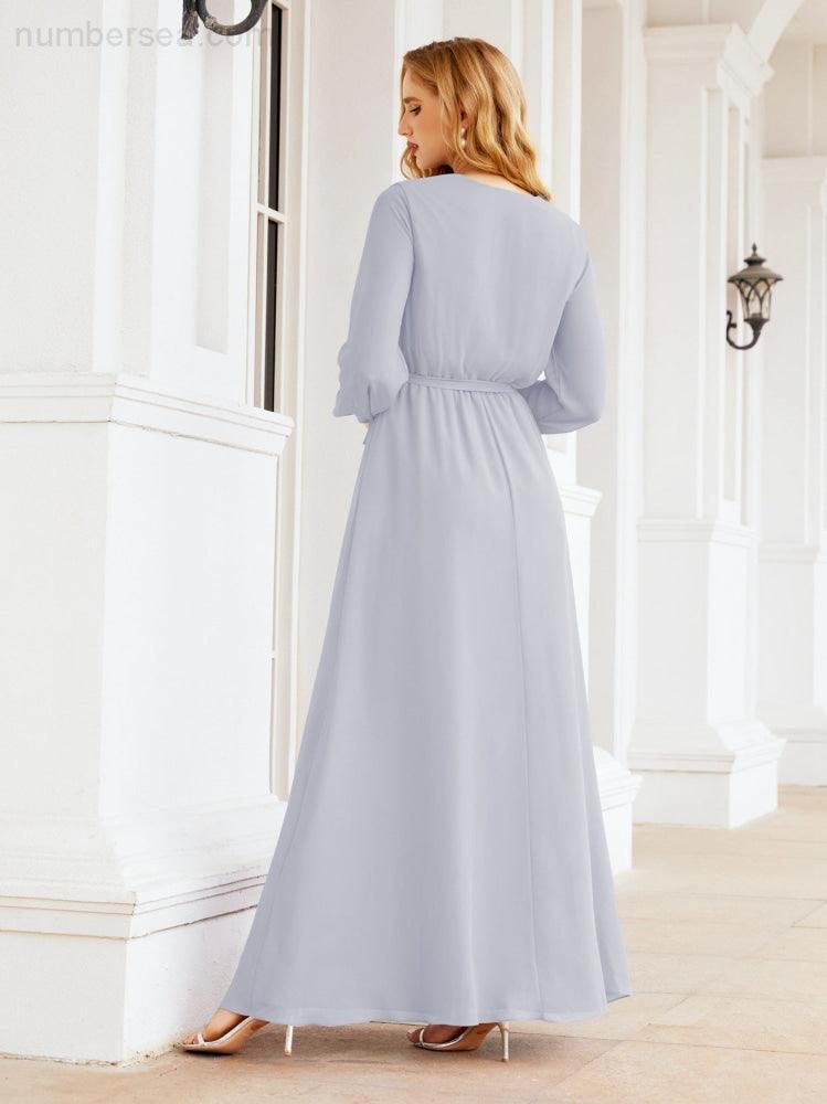 Vestido de dama de honor de gasa para mujer Sunderly, corte en A, manga larga, vestido de noche formal para invitada de boda SY28032 