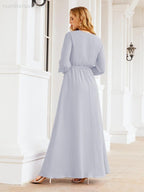 Vestido de dama de honor de gasa para mujer Sunderly, corte en A, manga larga, vestido de noche formal para invitada de boda SY28032 