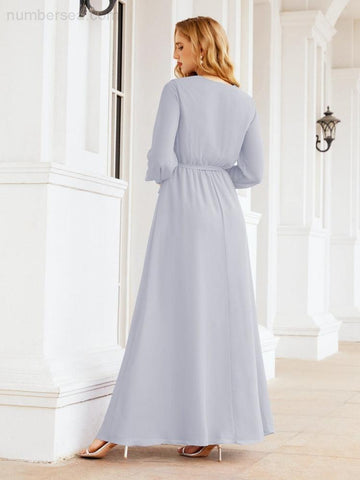 Sunnderly Women's Chiffon Bridesmaid Dress A line Long Sleeves Formal Evening Prom Gown for Wedding Guest SY28032