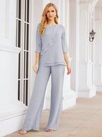 Baoleely Élégante robe mère de la mariée 2 pièces, grande taille, pantalon, volants, couches argentées, peignoir 28064