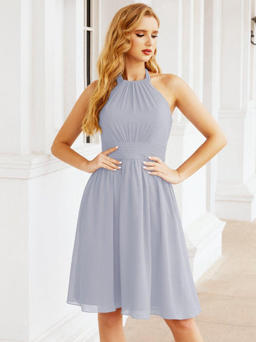 Robe de demoiselle d'honneur courte en mousseline de soie, dos nu, sans manches, robe de soirée formelle, dos nu, Baoleely 28023 