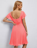 Robe de soirée dos nu, robe de bal formelle, longueur genou, manches courtes, robe de cocktail 28077 