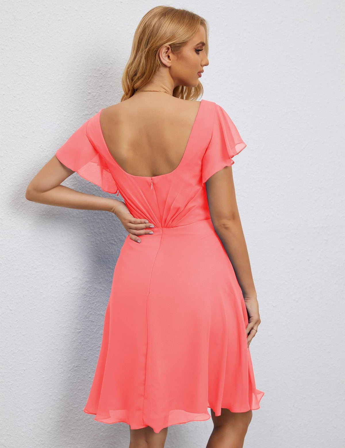 Robe de soirée dos nu, robe de bal formelle, longueur genou, manches courtes, robe de cocktail 28077 